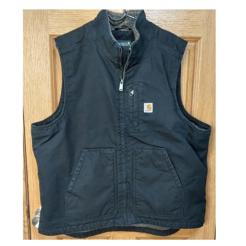 Carhartt Mens XL Loose Fit Washed Duck Sherpa Lined Vest Black OV4277-M 104277